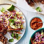 Satay lamb skewers with asian slaw