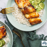 Barramundi with maple miso glaze and cucumber salad