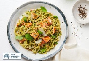 Atlantic salmon pesto spaghetti